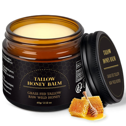 Beef Tallow Creme, Rindertalg Creme, Tiefe Hydratation & Feuchtigkeitscreme, Gefütterter Rindertalg Und Honigbalsam Für Empfindliche, Trockene Haut, Beef Tallow Honey Balm 60G