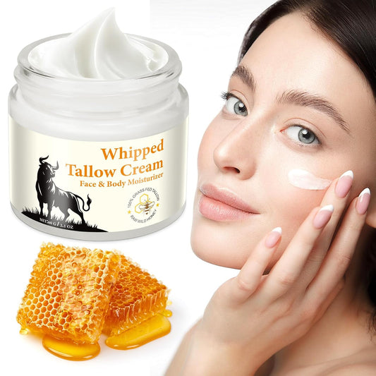 Beef Tallow Skincare, Rindertalg Honig Balsam,Natürliche Talg & Honig Rindertalg Creme, Beef Tallow Bio, Tallow Creme Für Feuchtigkeitsspendend & Anti-Ageing, Tallow Balm Für Gesicht & Körper (60G)
