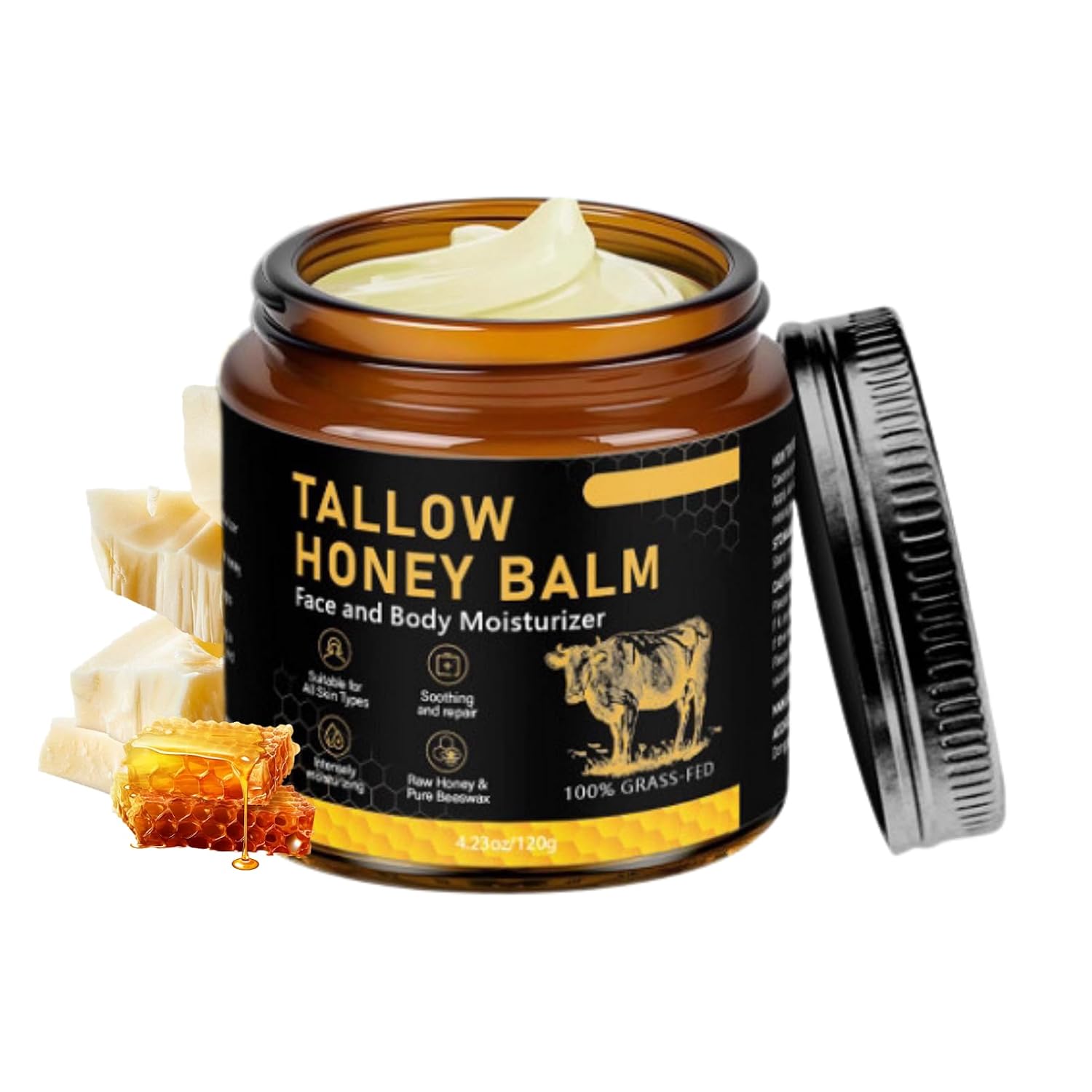 Whipped Tallow Cream Für Gesicht & Körper,Beef Tallow Creme 120 G,Rindertalg Für Hautpflege,Bio Beef Tallow Skincare,Natürlicher Honig & Bienenwachs,Tiefe Hydratation & Pflege,Schnell Absorbierend