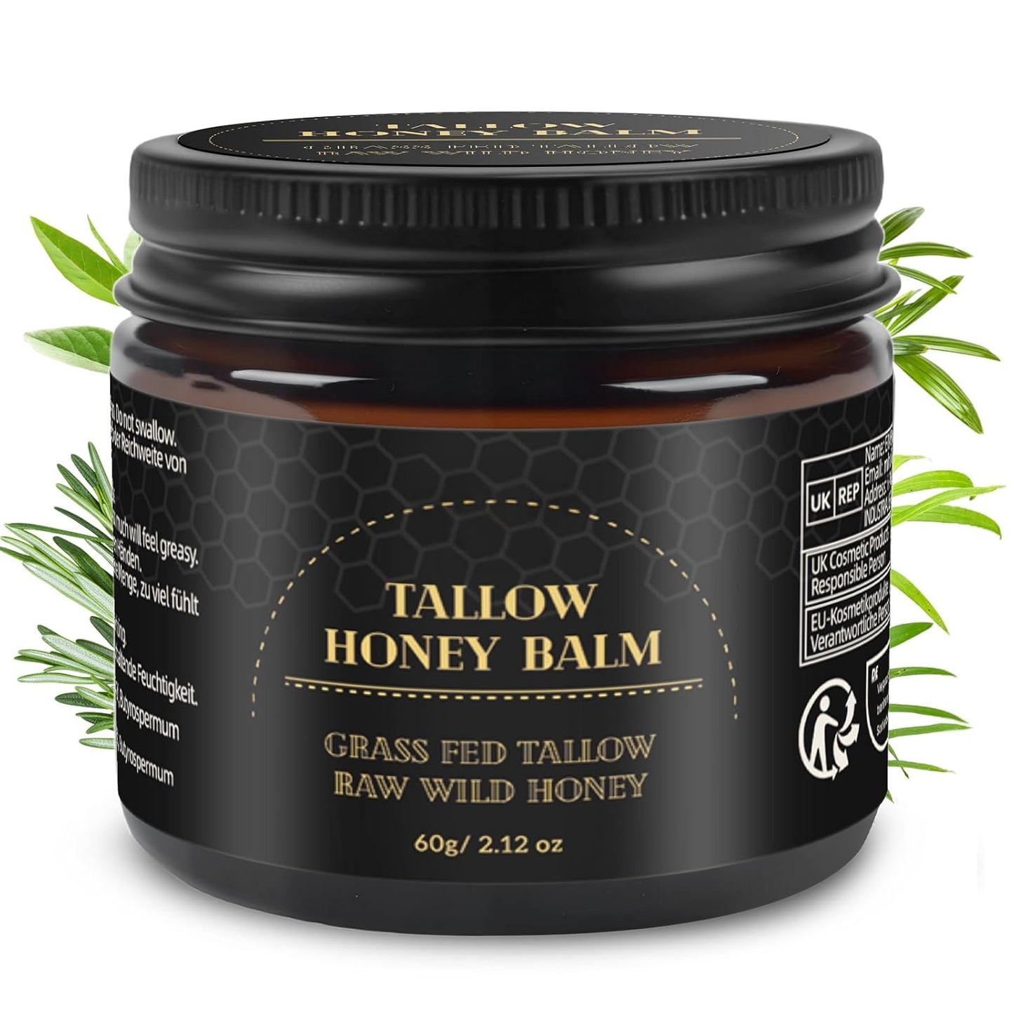 Beef Tallow Creme 60G, 100% Rindertalg Für Hautpflege, Rindertalg Und Honigbalsam, Talg-Gesichtscreme, Bio-Grasgefütterter Aufgeschlagener Talgbalsam, Bodycremes, Tiefenhydration Für Gesicht & Körper
