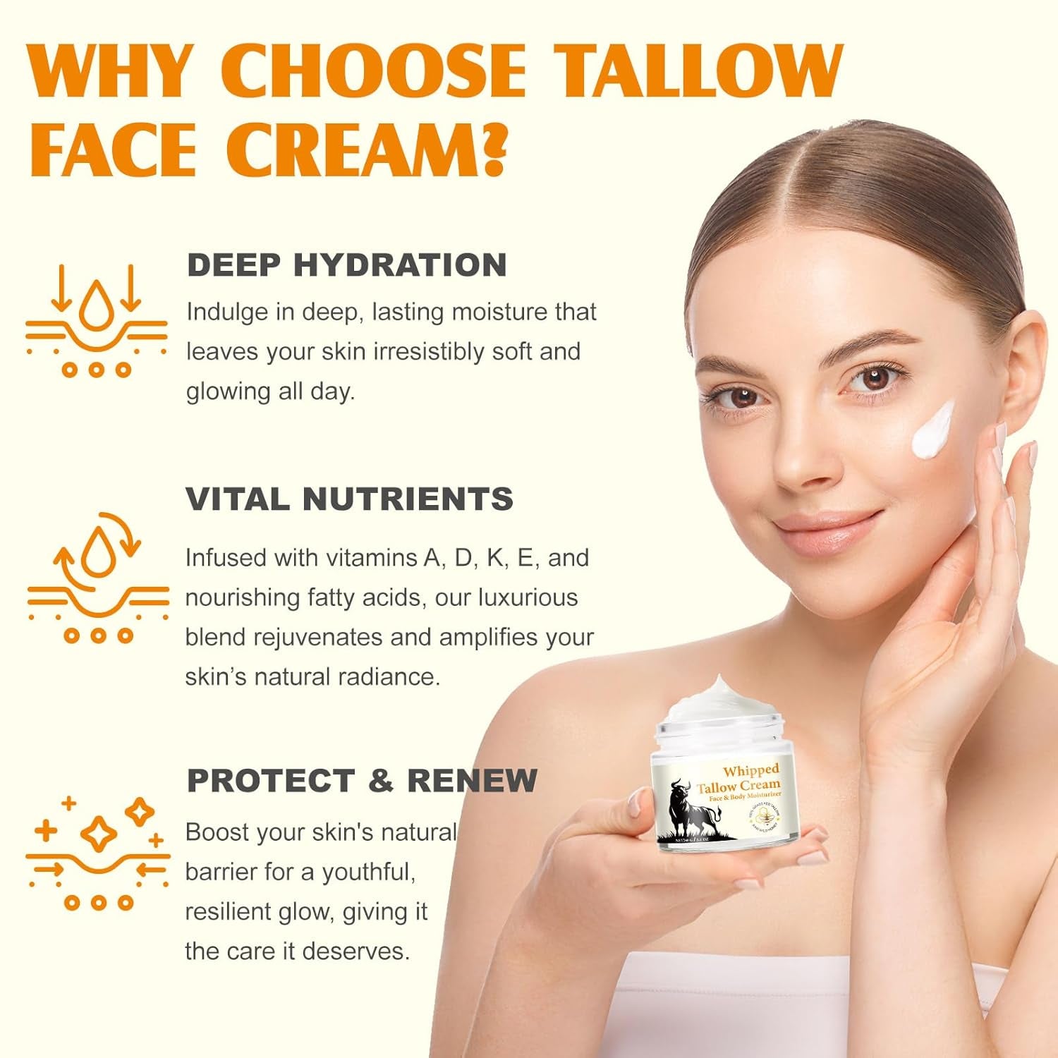 Beef Tallow Skincare, 120G Rindertalg Honig Balsam, Natürliche Talg & Honig Rindertalg Creme, Beef Tallow Bio, Tallow Creme Für Feuchtigkeitsspendend & Anti-Ageing, Tallow Balm Für Gesicht & Körper