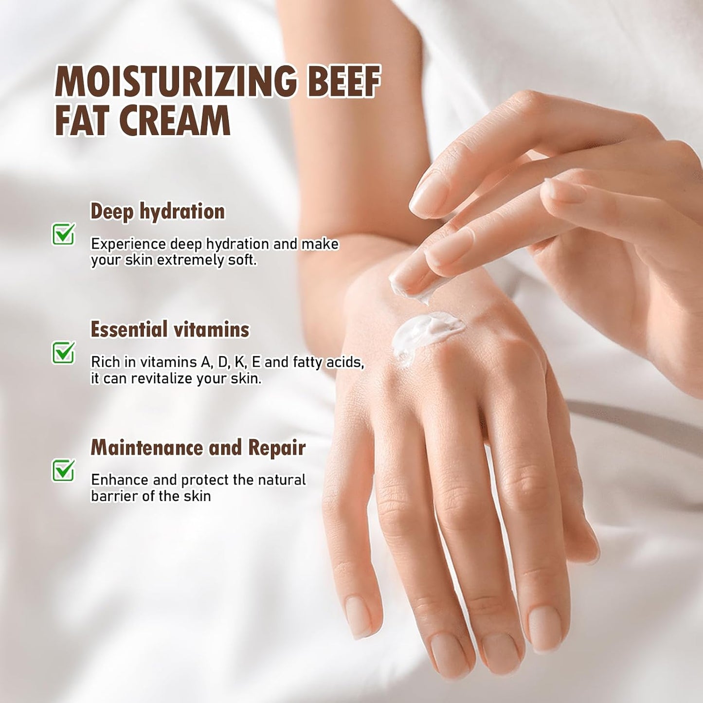 Beef Tallow Creme Für Gesicht & Körper 120 G, Feuchtigkeitscreme Für Den Täglichen Gebrauch, 100% Rindertalg Von Grasgefütterten Rindern, Natürlicher Honig Und Bienenwachs, Intensive Feuchtigkeitspfl