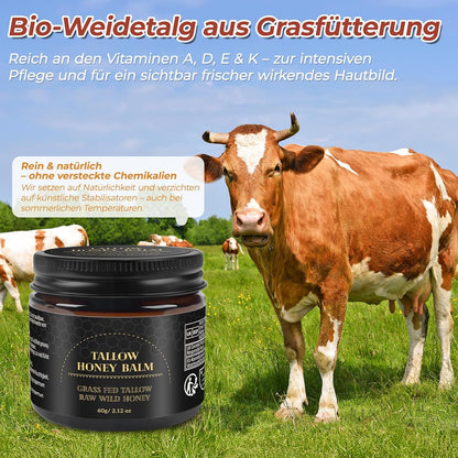 Beef Tallow Creme 60G, 100% Rindertalg Für Hautpflege, Rindertalg Und Honigbalsam, Talg-Gesichtscreme, Bio-Grasgefütterter Aufgeschlagener Talgbalsam, Bodycremes, Tiefenhydration Für Gesicht & Körper