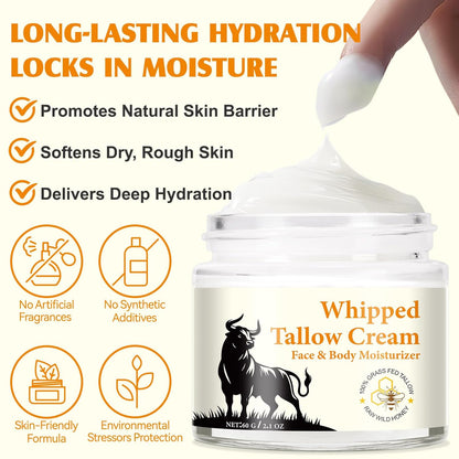 Beef Tallow Skincare, 120G Rindertalg Honig Balsam, Natürliche Talg & Honig Rindertalg Creme, Beef Tallow Bio, Tallow Creme Für Feuchtigkeitsspendend & Anti-Ageing, Tallow Balm Für Gesicht & Körper